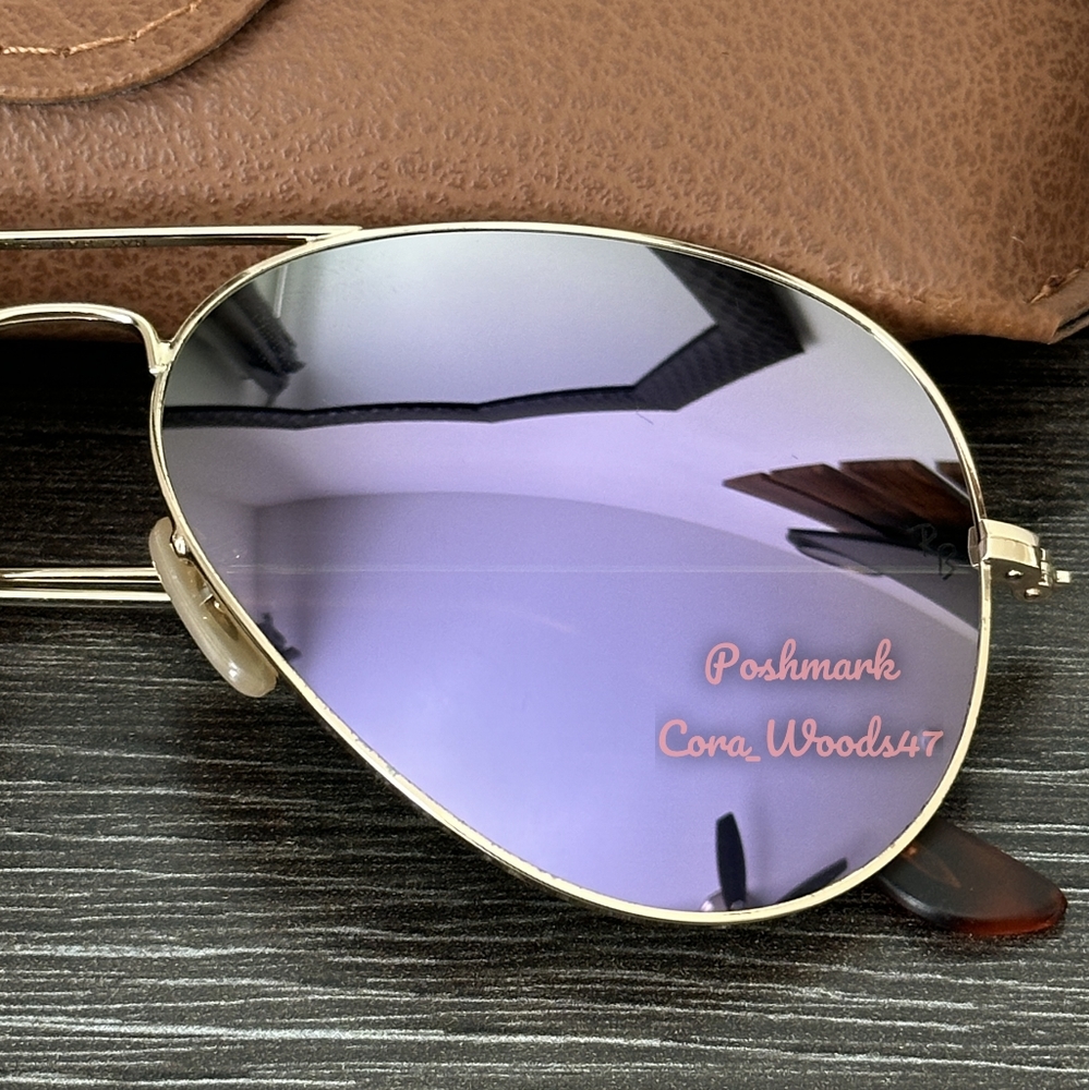 RayBan Aviator Purple Flash Lenses RB3025 Gold Frame 58 / 62 Unisex New - Picture 5 of 15